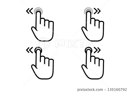 Hand cursor swipe icons illustrations of touchscreen gestures for navigation. 130160792