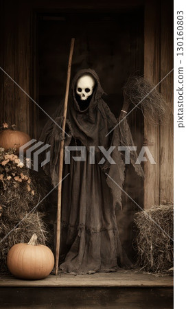 Haunted porch figure in autumn 130160803