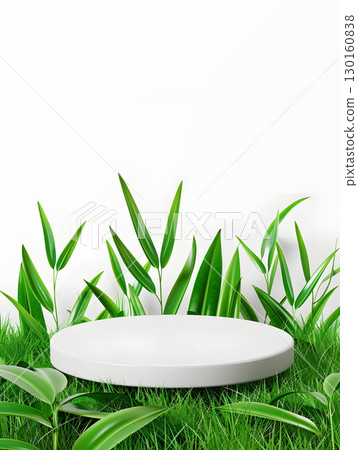 white podium on background with leaves. banner for holidays. Stand for displaying good. 130160838