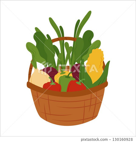Simple flat vegetables in basket Simple flat vegetables in basket 130160928