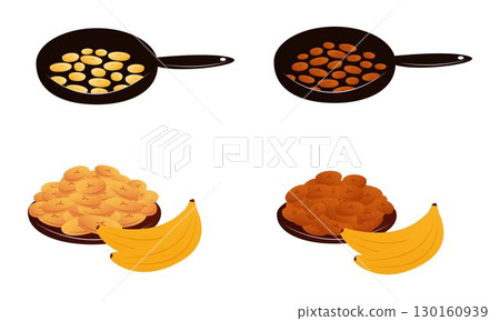 Vector illustration of cooking and serving Tajadas fried banana slices Plantain 130160939