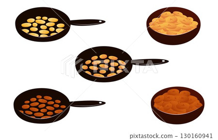 Vector illustration of cooking and serving Tajadas fried banana slices Plantain 130160941