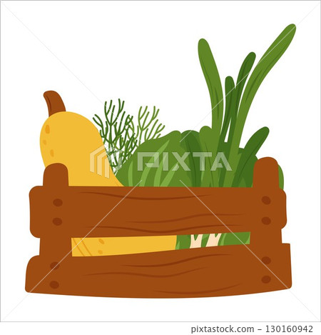 Simple flat vegetables in a crate 130160942