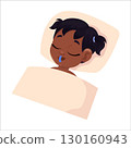 Flat lay drawing of child with tape on mouth in bed 130160943