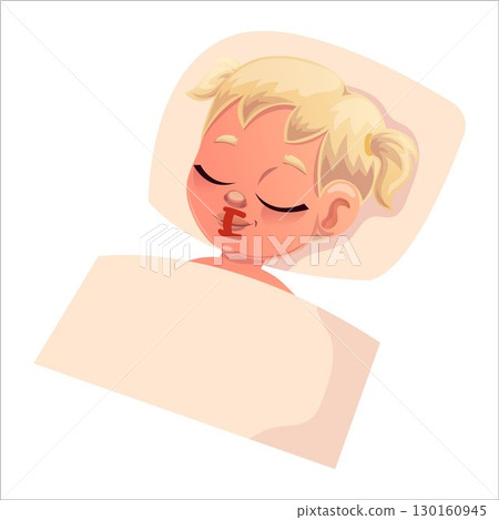 Flat design of baby with tape on mouth for sleep 130160945