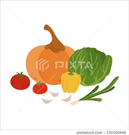 Simple flat vegetables composition. Healthy food 130160946