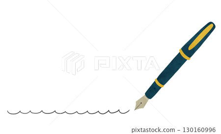 Dark navy fountain pen and freehand wavy lines, watercolor-style hand-drawn illustration 130160996