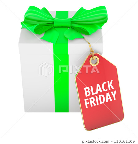 Black Friday concept with gift box and tag. 3D rendering 130161109