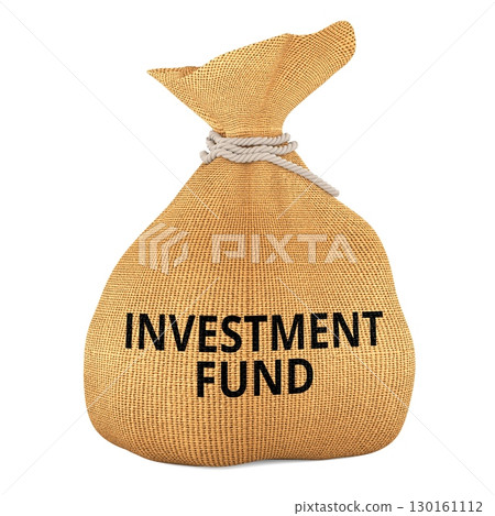 Burlap sack with investment fund text. Capital, savings or financial investment, concept. 3D rendering 130161112