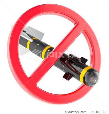 Prohibition sign with anti-tank guided missile, 3D rendering Prohibition sign with anti-tank guided missile, 3D rendering 130161119