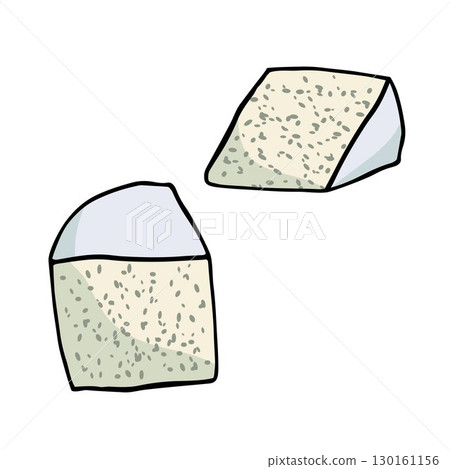 Two wedges of blue cheese on white background hand-drawn vector illustration 130161156