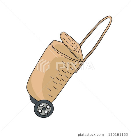 wicker basket grocery shopping cart on white background hand-drawn vector illustration 130161163