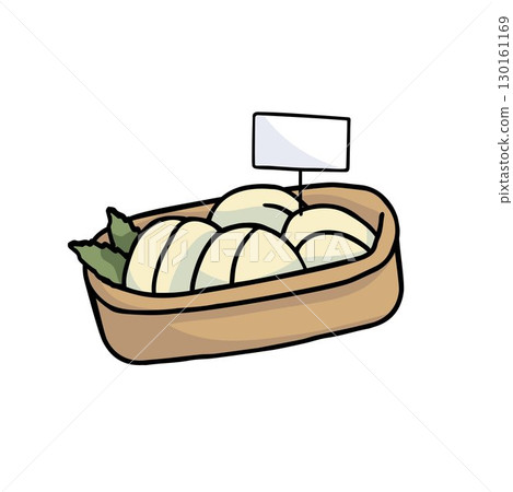basket with soft round cheeses hand-drawn vector illustration 130161169
