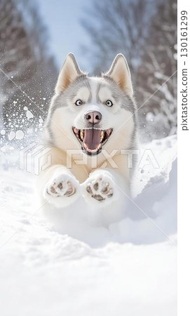 An energetic husky running through the snow An energetic husky running through the snow 130161299