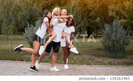 Multi-ethnic group people teenage friends. African 130161465