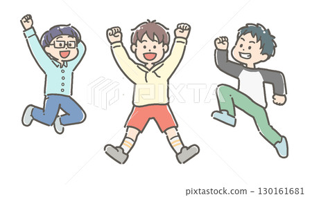 一組精力充沛的孩子跳躍的插圖 130161681