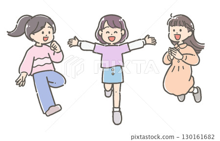 Illustration set of energetic children jumping 130161682