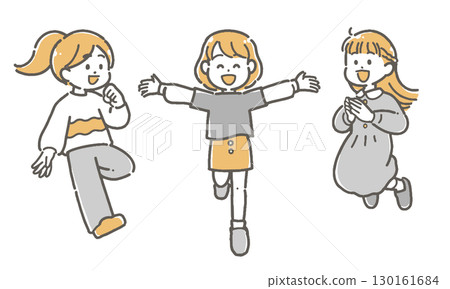 一組精力充沛的孩子跳躍的插圖 130161684