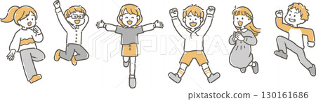 一組精力充沛的孩子跳躍的插圖 130161686