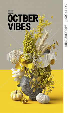 October Vibes with seasonal yellow and white floral arrangement, pumpkins, and textured elements create vibrant autumn display October Vibes with seasonal yellow and white floral arrangement, pumpkins, and textured elements create vibrant autumn display 130161759