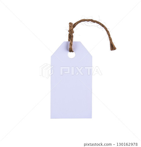 A blank white paper tag with brown string is isolated on transparency background, perfect for labeling or pricing items. simplicity and clean design make it versatile for various uses A blank white paper tag with brown string is isolated on transparency background, perfect for labeling or pricing items. simplicity and clean design make it versatile for various uses 130162978