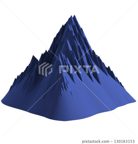 A stylized, blue 3D mountain with sharp peaks and smooth slopes, resembling digital or abstract representation. design is minimalistic and artistic, evoking sense of tranquility and modernity 130163153
