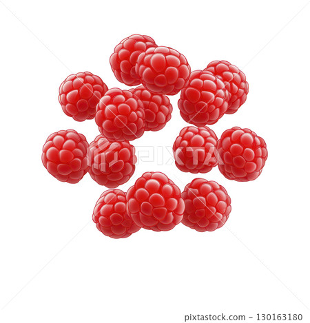 A Bright red gummy candies shaped like raspberries are scattered against transparency background, showcasing their vibrant color and playful design. These sweet treats evoke sense of fun 130163180