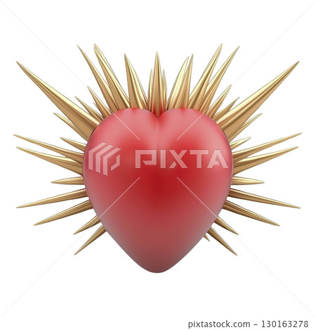 A red heart with golden spikes radiates bold and striking design, symbolizing love and protection. contrast between soft heart and sharp spikes creates dynamic visual impact 130163278