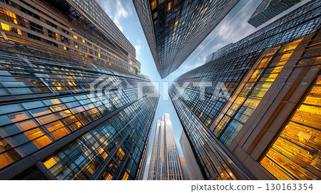 摩天大樓聳立天空的城市全景 130163354