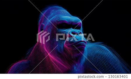 用全像線繪製的光學大猩猩臉部特寫 130163401