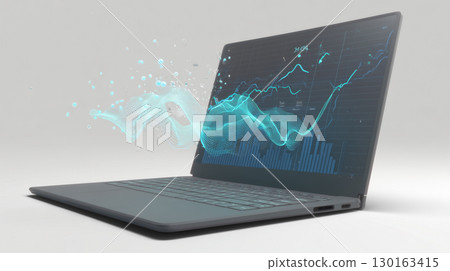 帶有浮動 3D 圖形的筆記型電腦分析螢幕 帶有浮動 3D 圖形的筆記型電腦分析螢幕 130163415
