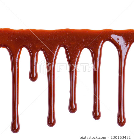 A Red sauce drips down against transparency background, creating vivid and dynamic visual. glossy texture and rich color suggest flavorful condiment, adding sense of culinary creativity 130163451