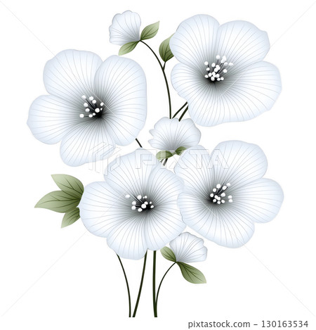A Delicate white flowers with subtle green leaves create serene and elegant floral arrangement, perfect for adding touch of nature beauty to any setting A Delicate white flowers with subtle green leaves create serene and elegant floral arrangement, perfect for adding touch of nature beauty to any setting 130163534