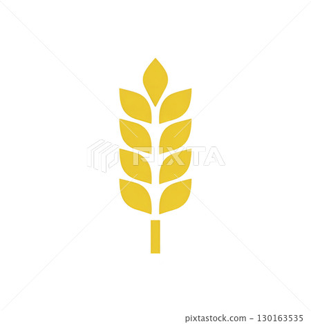 Stylized yellow wheat icon with black outline, symbolizing agriculture and harvest. simple design features vertical arrangement of leaves, conveying growth and abundance 130163535
