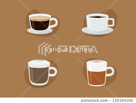 Various coffee drinks set isolated on white background stock illustration 130164100