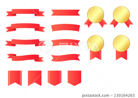 紅絲帶和金牌向量插圖集 紅絲帶和金牌向量插圖集 130164263