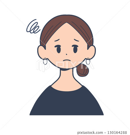 A young woman's worried expression, front upper body, simple illustration 130164288
