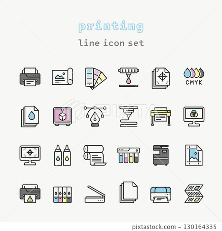paper printing line art icon set 130164335