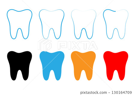 Set of colorful tooth icons in outline and solid styles, perfect for dental clinics, orthodontics, oral care, pediatric dentistry, and health branding. Set of colorful tooth icons in outline and solid styles, perfect for dental clinics, orthodontics, oral care, pediatric dentistry, and health branding. 130164709