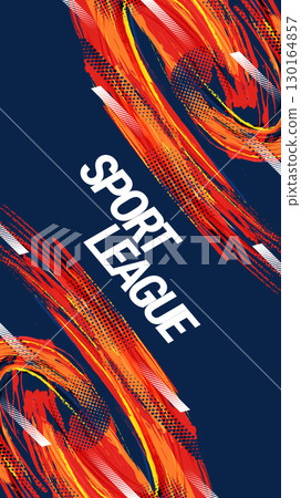 Orange and Blue Brush Background in Halftone Style. Grunge Sports Cover or Poster Design. Scratch and Texture Elements For Design 130164857