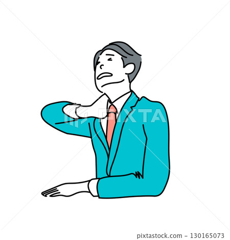 Stock Illustration: Vector line drawing of a man in a suit suffering from stiff shoulders 130165073