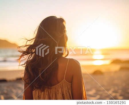 A woman in her 30s living positively towards a bright future. Challenge, fighting spirit, stoic. 130165291