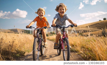 來自海外的孩子們並排騎自行車 130166103