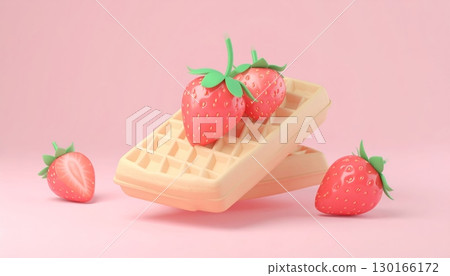 Strawberry waffle on pink background, 3d render 130166172