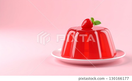 Red Strawberry Pudding on a Plate with Pink Background, 3d render Red Strawberry Pudding on a Plate with Pink Background, 3d render 130166177