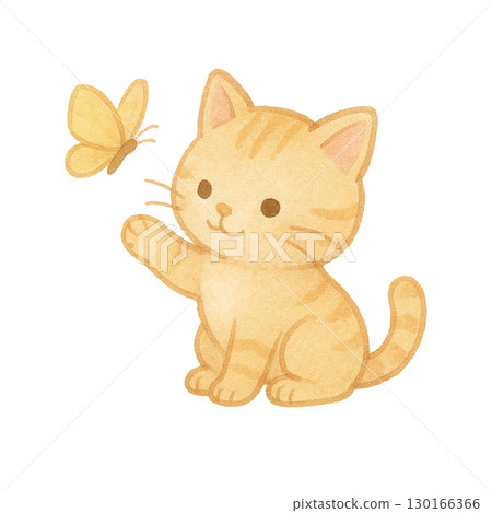 一隻小貓和蝴蝶玩耍的插圖 130166366