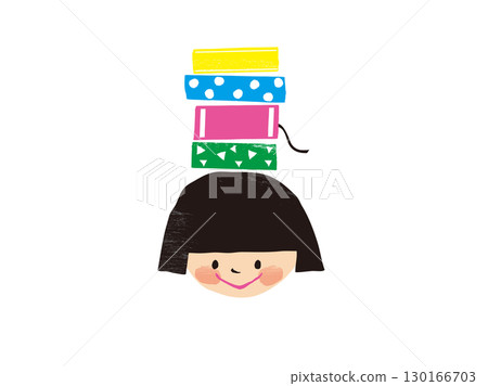 一個女孩頭上頂著一本書的插圖 130166703