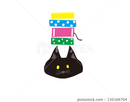 頭上頂著一本書的黑貓 130166704
