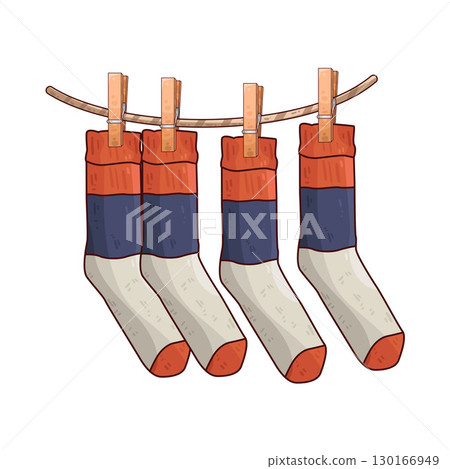 illustration of Socks Hanging On Rope 130166949