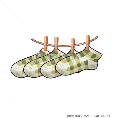 illustration of Socks Hanging On Rope 130166951